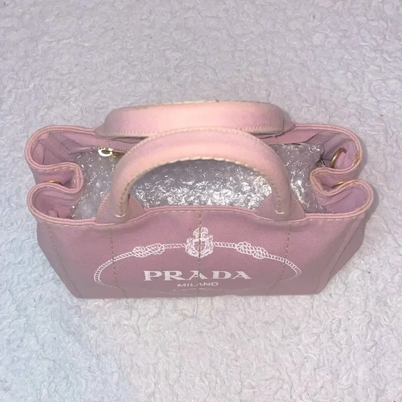 Prada Canapa RARE Light Pink Small Canvas Tote Shoulder Crossbody Bag w/ Strap